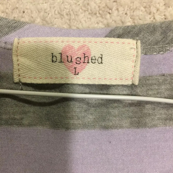 Women's Cap Sleeve Lavender and gray striped gathered top by Blushed size L - Picture 4 of 4